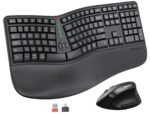 MEETION Ergonomic Wireless Keyboard and Mouse, Ergo Keyboard with Vertical Mouse, Split Curved Keyboard with Wrist Rest, Natural Typing Rechargeable Full Size, Windows/Mac/Computer/Laptop, Large Size