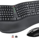 MEETION Ergonomic Wireless Keyboard and Mouse, Ergo Keyboard with Vertical Mouse, Split Curved Keyboard with Wrist Rest, Natural Typing Rechargeable Full Size, Windows/Mac/Computer/Laptop, Large Size