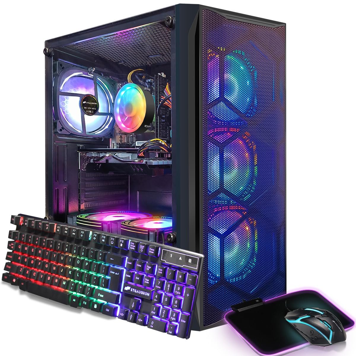 71fpF3NSt5L.jpg STGAubron Gaming PC Desktop Computer, Intel Core i7 up to 3.9GHz, Radeon RX 580 8G, 16G RAM, 512G SSD, WiFi 6, Bluetooth 5.2, RGB Fan x6, Windows 11 Home - Image 1