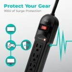 KMC 6-Outlet Surge Protector Power Strip 2-Pack, 900 Joules, 4-Foot Extension Cord, Overload Protection, Black - Image 4