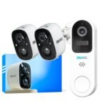 2CG6S Security Camera and DB3 2K Smart Video Doorbell with Chime,Battery Powered,Easy to Setup,PIR Motion Detection,Two Way Audio, Audible Flashlight Siren,2.4GHz Wi-Fi Color Night Vision