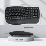 MEETION Wireless Ergonomic Keyboard, Wave Keys Wrist Rest Natural Typing Keyboard, 2.4G USB-A Cordless Receiver and USB-C Adapter, Ergo Computer Keyboard Compatible with Windows/Mac/PC/Laptop, Black - Image 7