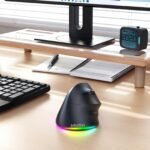 MEETION Ergonomic Mouse, Wireless Vertical Mouse RGB Backlit Rechargeable Mice for Bluetooth(5.2 + 3.0) & USB-A with USB-C Adapter 4 Adjustable DPI for Mac/Windows/Andriod/PC/Tablet/iPad Black - Image 8