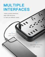 KMC 12-Outlet Surge Protector Power Strip with 8 USB Charging Ports (5V/10A), 2500J,6-Foot Cord - Image 4