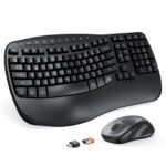 MEETION Ergonomic Keyboard and Mouse Wireless Combo, Wave Keys Natural Typing, 2.4G USB Receiver Wireless Keyboard with Wrist Rest, 4 Adjustable DPI Optical Mouse, Computer/Laptop/Windows/Mac, Black