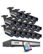 ZOSI 3K Lite 16CH Security Camera System Outdoor with 4TB HDD,AI Human/Vehicle Detection,H.265+ 16Channel 1080P CCTV DVR with 16PCS 1920TVL Surveillance Cameras,Night Vision,for 24/7 Recording