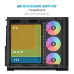 SAMA V60 Mid Tower PC Case, Curved Tempered Glass Panel, 7×120mm ARGB PWM Fans with Fan Hub, USB Type-C, High Airflow ATX PC Case for Case PC Gaming, Back-Connect Ready, 360mm AIO Support – Black - Image 4