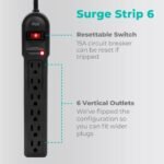 KMC 6-Outlet Surge Protector Power Strip 2-Pack, 900 Joules, 4-Foot Extension Cord, Overload Protection, Black - Image 2