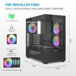 SAMA V40 Mid Tower ATX Case – 6 × 120mm ARGB PWM Fans Pre-Installed, Dual Tempered Glass Panels, Vertical Airflow, Dual-Chamber Design, USB 3.1 Type-C, 7 Slots, Supports ATX/MATX/ITX GPUs, Black - Image 2