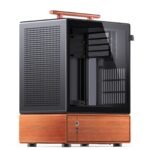JONSBO T7 Black Micro ATX PC Case, Aluminum Chassis, with Multifunctional Handle, Solid Wood Veneer Desktop Computer Case, MB:MicroATX/ITX,GPU 280mm,PSU ATX 220mm,Place on The Left Black - Image 3