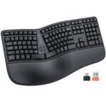 MEETION Ergonomic Keyboard, Wireless Computer Keyboard, Ergo Split Keyboard with Cushioned Wrist, Palm Rest, Curved Natural Typing, Full Size Rechargeable for Windows/Mac/Laptop/PC, Black