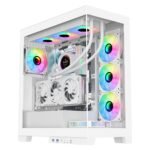 SAMA NEVIEW 4503 Mid Tower PC Case with Dual Tempered Glass Panels, 4×120mm ARGB Fans Pre-Installed, High Airflow ATX PC Case for Case PC Gaming, USB 3.0×2, Type-C Port, Supports Top 360mm AIO – White
