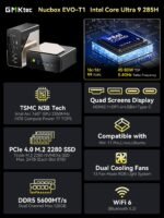 GMKtec AI Mini PC Ultra 9 285H (Turbo 5.4GHz) 96GB DDR5 2TB PCIe 4.0 SSD Mini Gaming Computer 3X M.2 Expansion Slots, Oculink, Quad Screen 8K Display EVO-T1 - Image 2