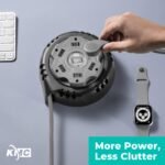 KMC 6-Outlet Surge Twist Cord Reel Retractable Power Strip Surge Protector, 1085J Surge Protection, 8ft 14/3 Retractable Extension Cord, 3-Prong Low-Profile Flat Plug, UL/ETL Certified, Gray - Image 7