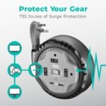KMC 3-Outlet Surge Twist Cord Reel, USB-C & USB-A Ports, Retractable Power Strip Surge Protector, 735J Surge Protection, 5ft Retractable Extension Cord, 3-Prong Flat Plug, UL/ETL Certified, Gray - Image 4