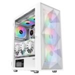SAMA 3509 ATX Mid Tower Computer Case Steel Mesh Front Tempered Glass with Open Door 4 ARGB Fans Pre-Install USB3.0X2 360mm AIO Support at Front White