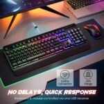 RisoPhy Wireless Gaming Keyboard and Mouse Combo, Metal Panel, 7 Color Backlits, Rechargeable 3200 mAh Battery, Wrist Rest, Sleep Mode, Light Up Keyboard + 7D 3200DPI Gaming Mice for PC Gamer - Image 2