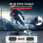 Unitek USB C to HDMI Adapter Uni-Directional Type-C Female Video Source to HDMI Male Display Converter 4K 60Hz Thunderbolt 3/4 Adapter for MacBook Pro/Air iPhone Series iPad Pro Windows Surface - Image 2