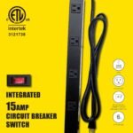 KMC 12 Outlet Heavy Duty Metal Surge Protector Power Strip with 6-Foot Long Extension Cord, 125V/15A, Black - Image 5