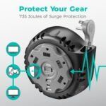 KMC 5-Outlet USB-C PD Surge Twist Retractable Power Strip Cord Reel, 2 USB-A & 1 USB-C Power Delivery, 735J Surge Protector, 8ft Retractable Extension Cord, 3-Prong Flat Plug, UL/ETL Certified, Gray - Image 6