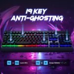 RisoPhy Gaming Keyboard, 104 Keys All-Metal Panel, Rainbow LED Backlit Silent Computer Keyboard, Wrist Rest, Multimedia Keys, Anti-Ghosting, Waterproof Light Up Wired Keyboard for PC Mac Gamer - Image 5