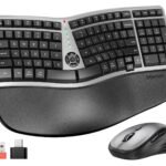 MEETION Ergonomic Wireless Keyboard and Mouse Combo, 2.4G Curved Compact Keyboard with Cushioned Palm Rest, 4 Level DPI Adjustable Wireless Mouse, for Windows/Mac/Desktop/Laptop/PC, Gray Black